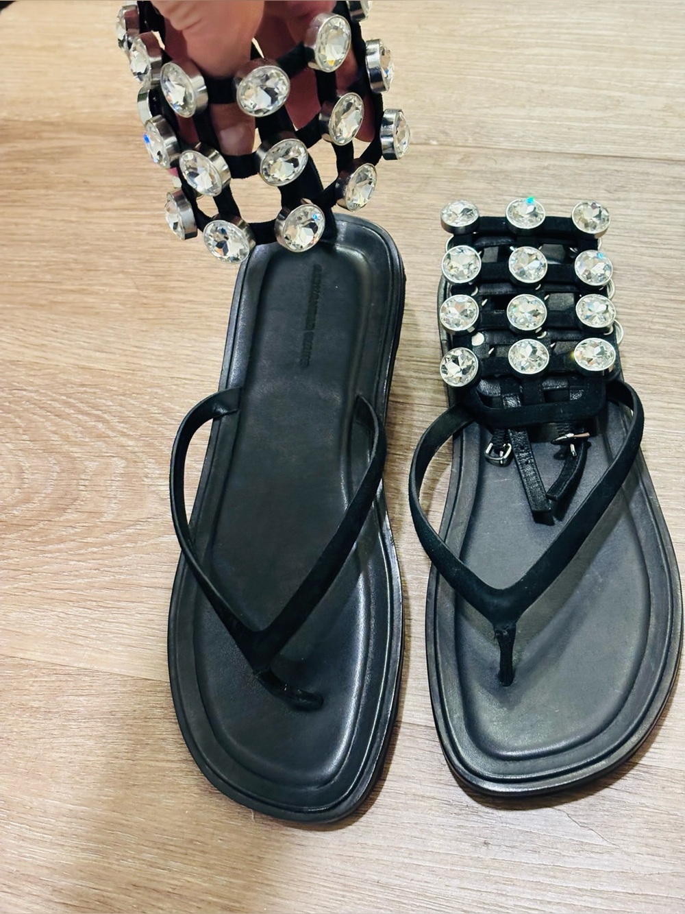 ALEXANDER WANG Leather Aubrey Sandals in black size 10 (40) Swarovski - Picture 7 of 10